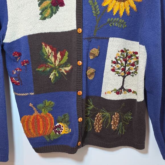 Marisa Christina Fall Sunflower Button Sweater Cardigan Size L Linen Cotton - Picture 3 of 6